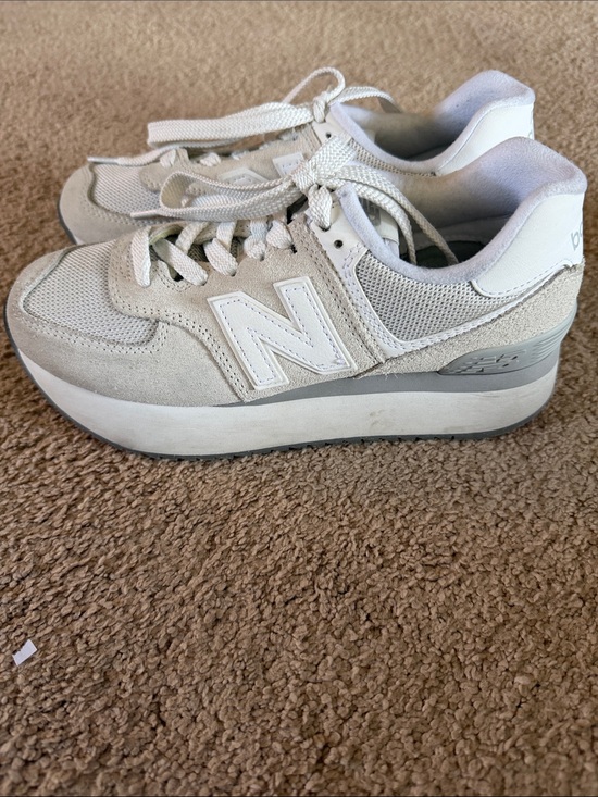 New Balance Shoes - New Balance Off-White and Light Gray Platform Sneakers